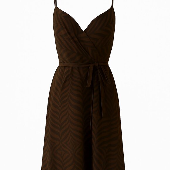 Talbots Silk Brown Animal Print Dress 14P Sleeveless Tie Waist Flare Skirt - Picture 1 of 13